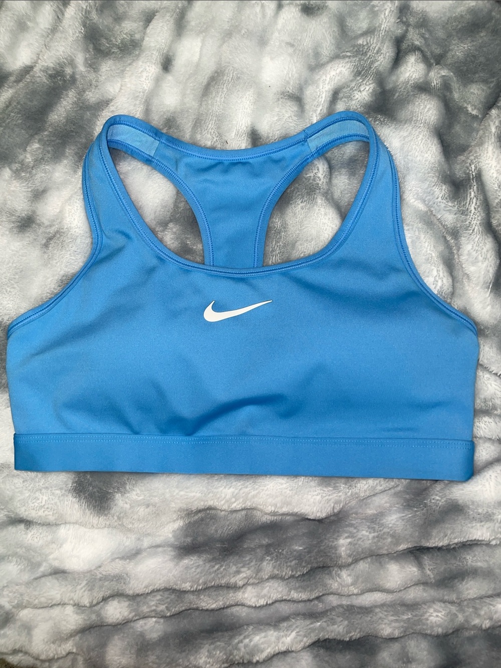 Nike Light Blue Racerback Sports Bra with White Swoosh size medium